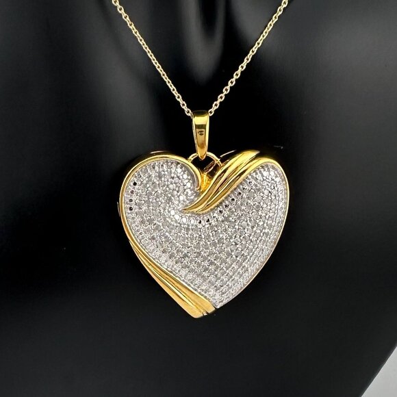 Bold & Beautiful 1 ct "Whole Heart" Diamond Necklace  - 14kt Gold Over Sterling - Picture 2 of 14